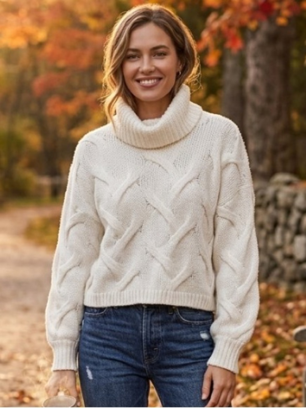 Madewell Cream Cable-Knit Turtleneck Sweater - fall wardrobe staple - size small